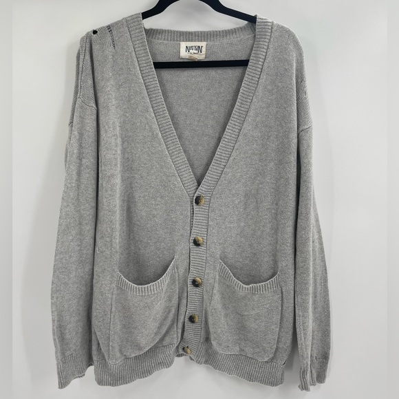 nation ltd anthropologie distressed grey cardigan size xs - Picture 1 of 9